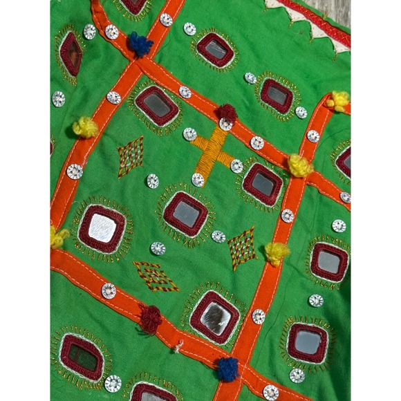 Boho Mirror Embellished Shoulder Bag Green‎ Tassels Handcrafted Bohemian - Picture 2 of 7